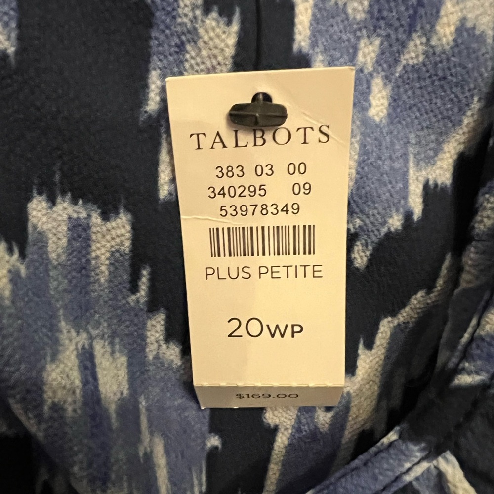 Talbots Blue Ikat Ruffle Trim Fit & Flare Midi Dress NWT 20WP Petite High Neck
